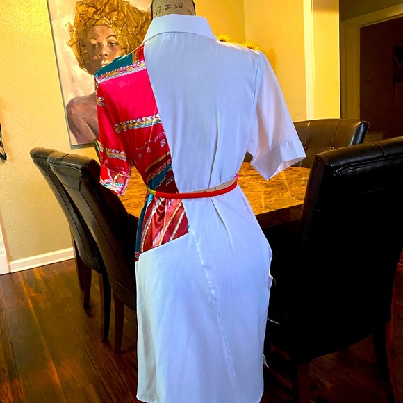 Classic Fashion Medium Short White dress with built-in scarf. - Picture 3 of 3